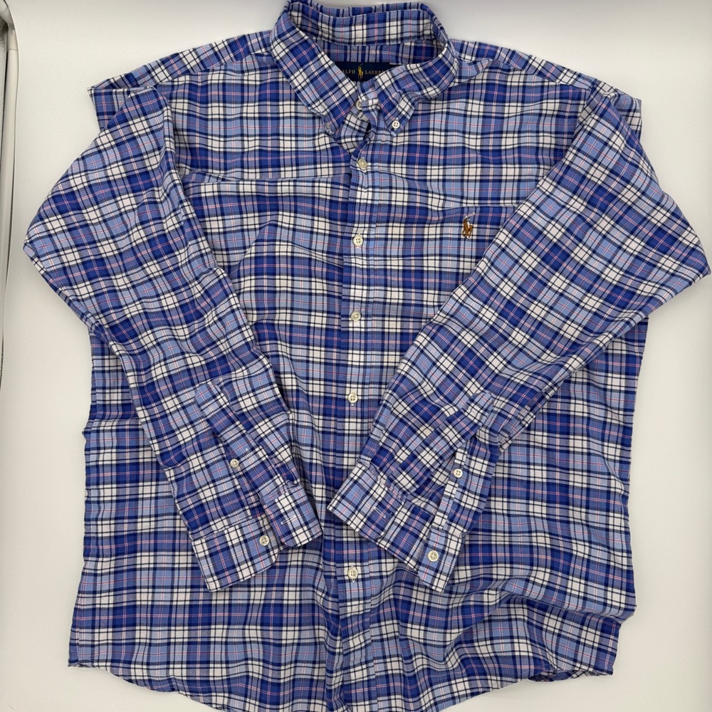 Polo Ralph Lauren Men's Long Sleeve Plaid Oxford Shirt Size XXL Blue White